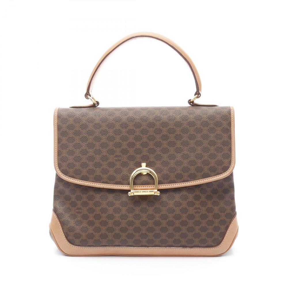 Celine Macadam Handbag Canvas Leather Brown